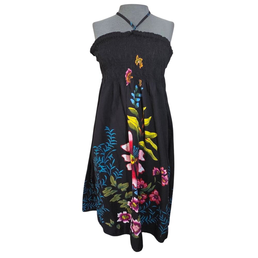 Cotton Sleeveless Floral Print Dress One Size
